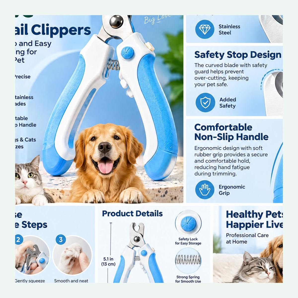 Blue Grip Pet Nail Trimmer — close-up detail