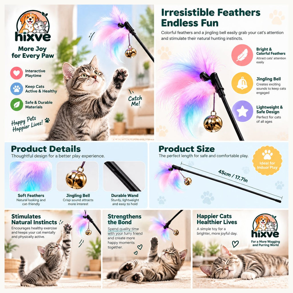 Pastel Feather Cat Teaser Wand with Bell — 2