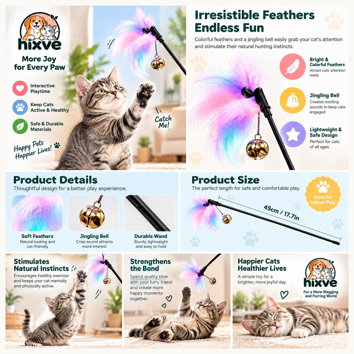 Pastel Feather Cat Teaser Wand with Bell — 2