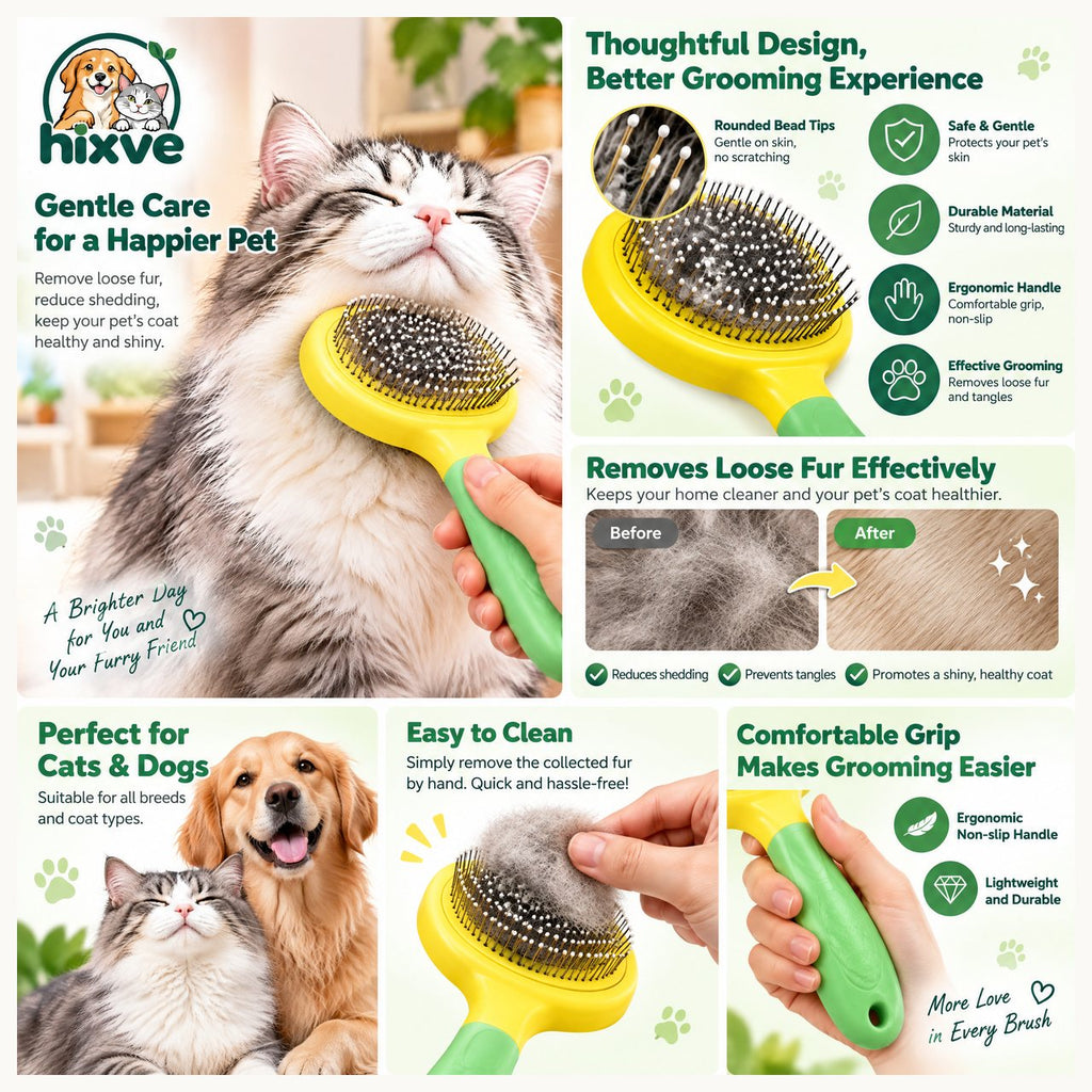 Yellow & Green Cat Slicker Brush — 2