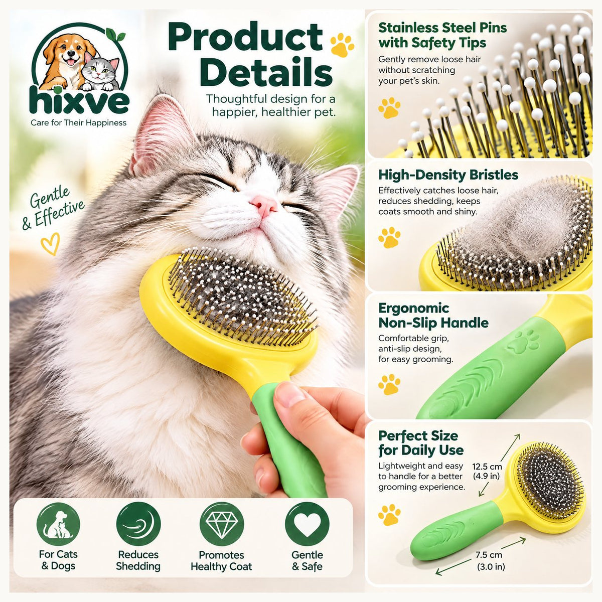 Yellow & Green Cat Slicker Brush — 3