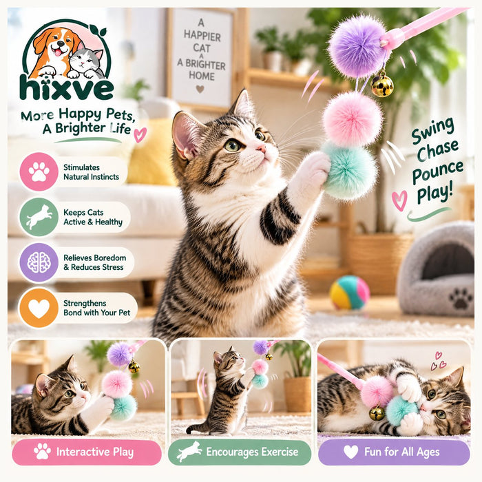 Pastel Pom-Pom Cat Teaser Wand — 1