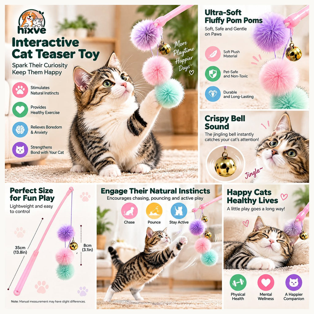Pastel Pom-Pom Cat Teaser Wand — 2