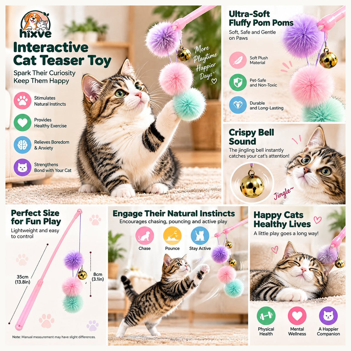 Pastel Pom-Pom Cat Teaser Wand — 2