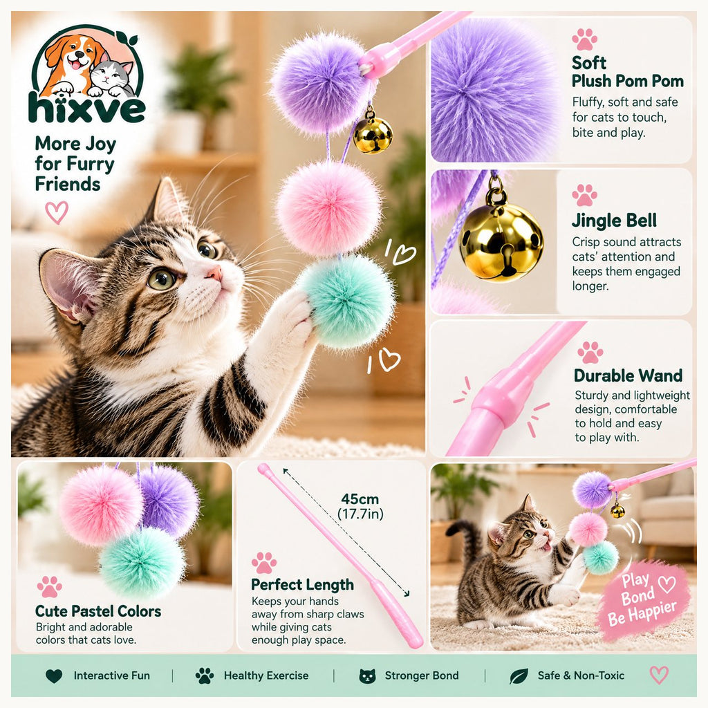 Pastel Pom-Pom Cat Teaser Wand — 3