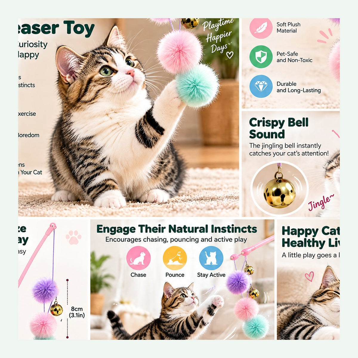 Pastel Pom-Pom Cat Teaser Wand — 5