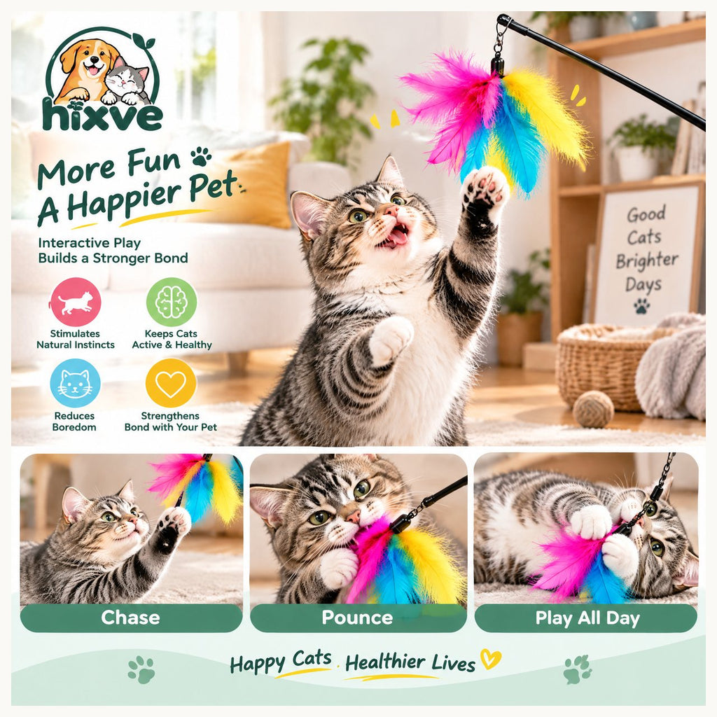 Rainbow Feather Cat Teaser Wand image 1