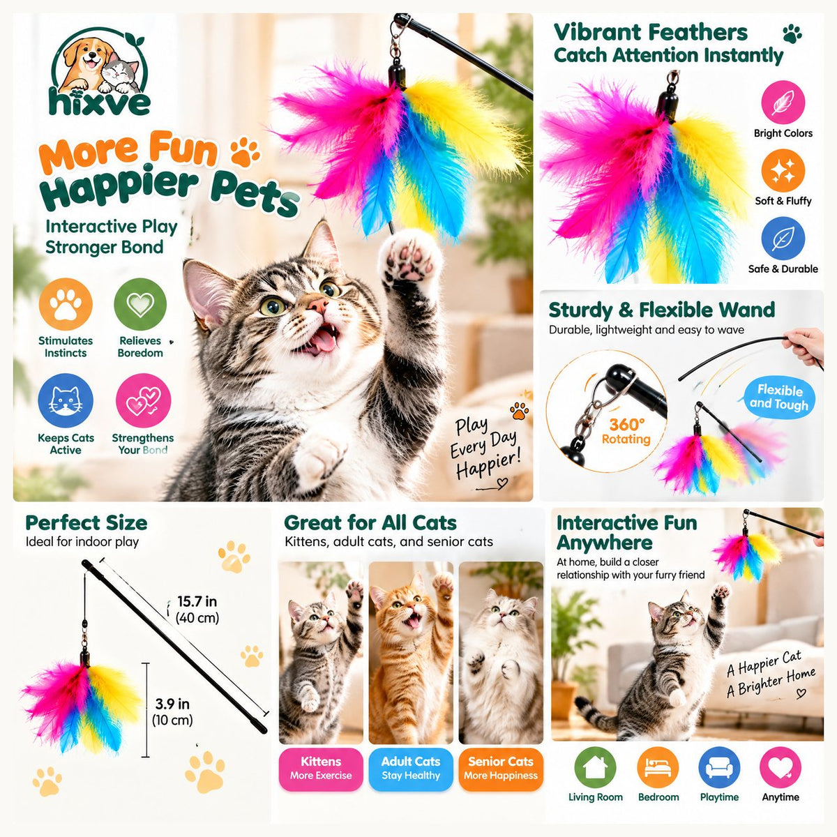 Rainbow Feather Cat Teaser Wand image 2