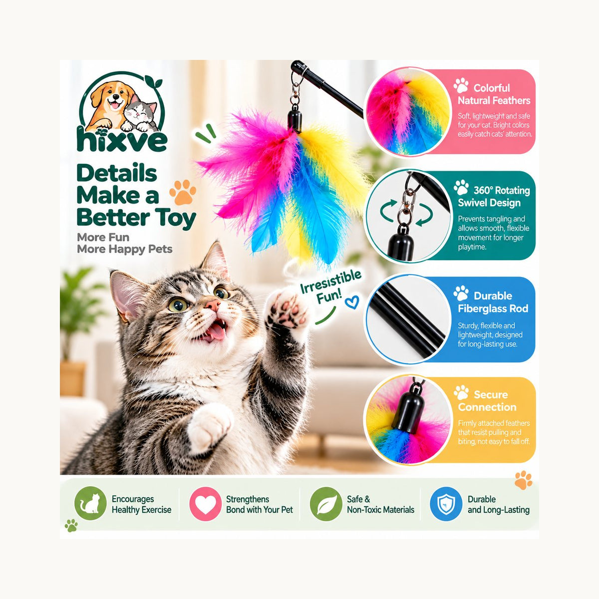 Rainbow Feather Cat Teaser Wand image 3