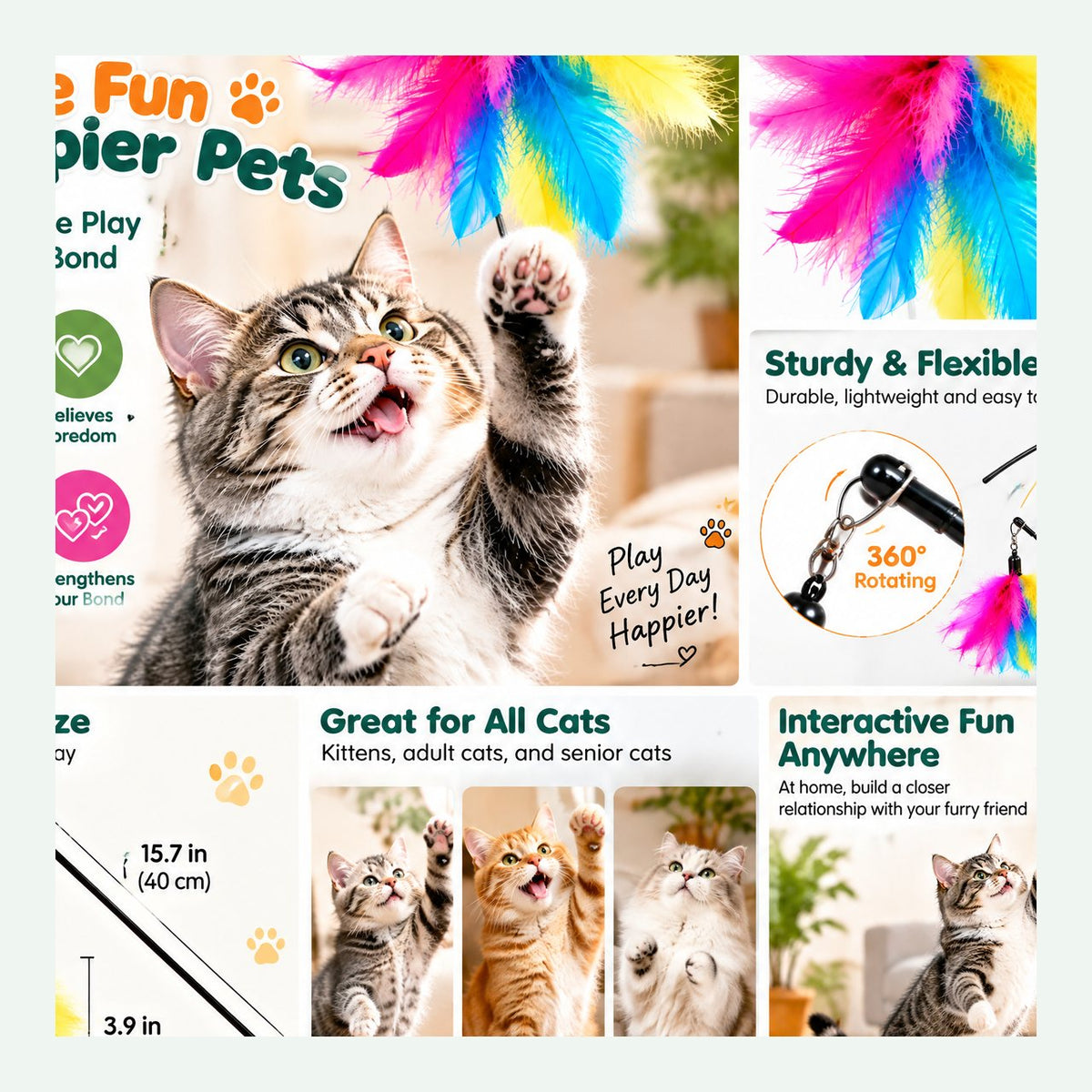 Rainbow Feather Cat Teaser Wand image 5
