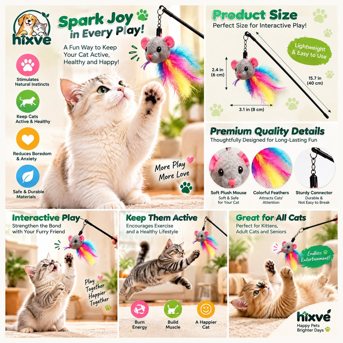 Rainbow Mouse Feather Cat Wand image 2