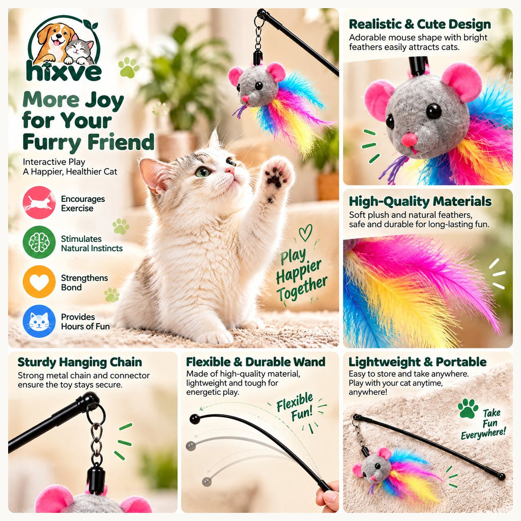 Rainbow Mouse Feather Cat Wand image 3