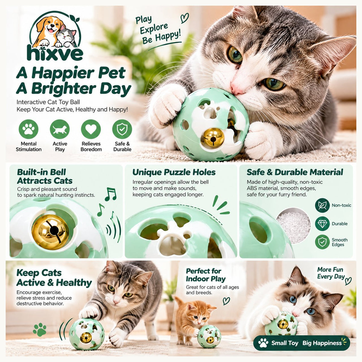 Mint Green Cat Bell Play Ball image 2