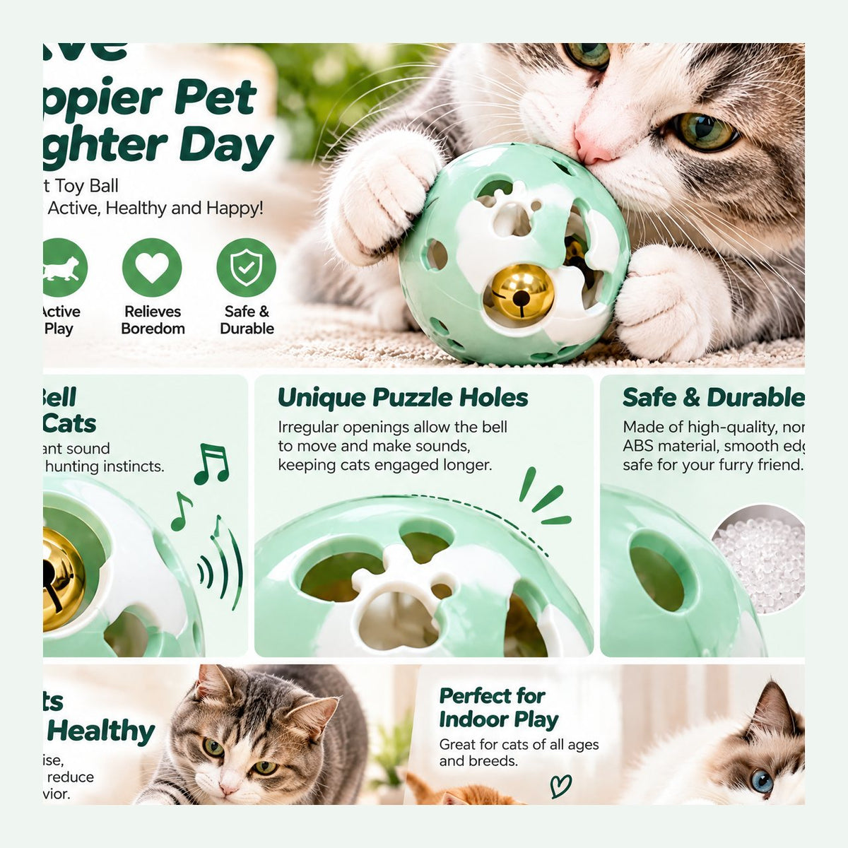 Mint Green Cat Bell Play Ball image 5