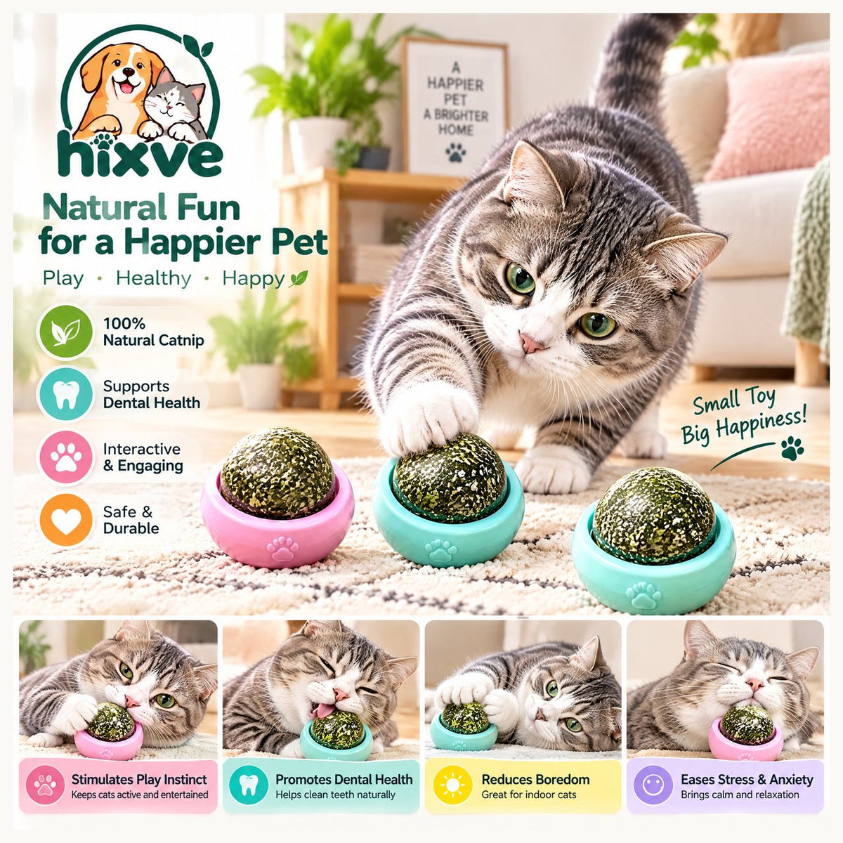 Textured Herb-Look Cat Play Balls with Holders image 1