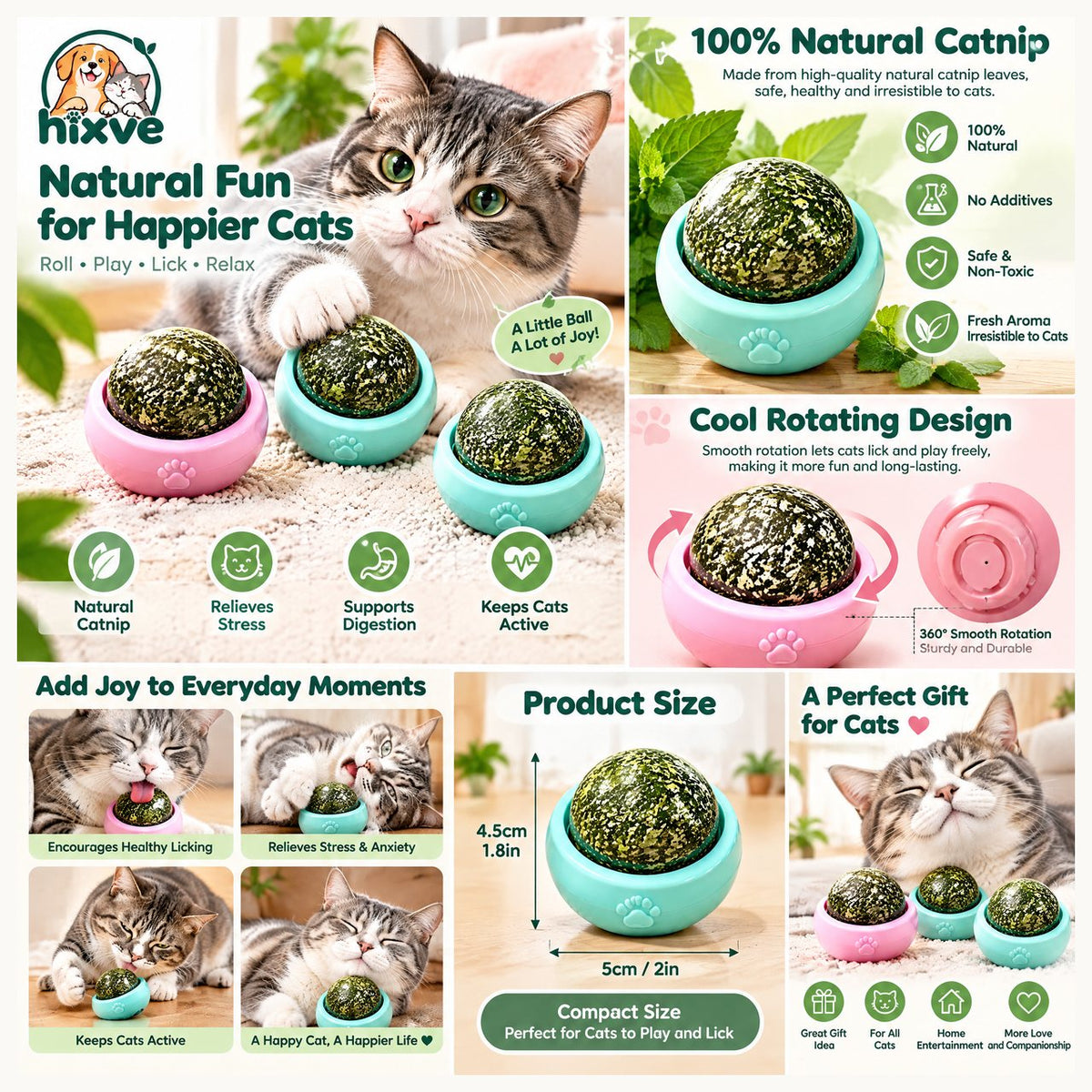 Textured Herb-Look Cat Play Balls with Holders image 2