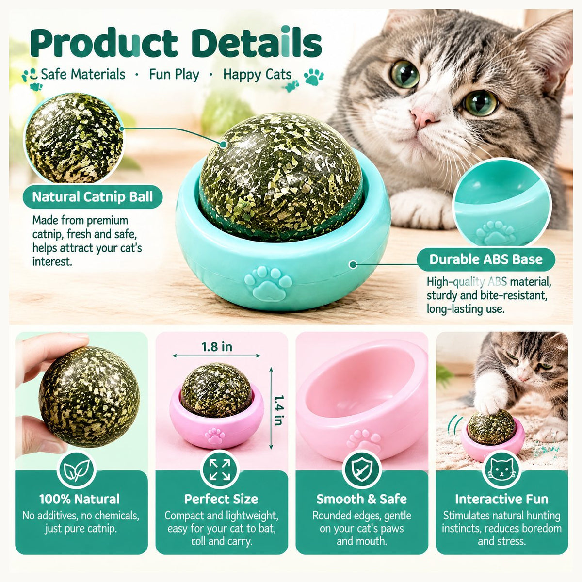 Textured Herb-Look Cat Play Balls with Holders image 3