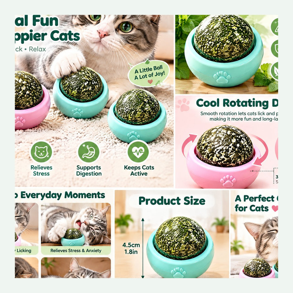 Textured Herb-Look Cat Play Balls with Holders image 5